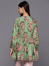 Green & Pink Floral Printed Tunic-AHTUCRDP-8166